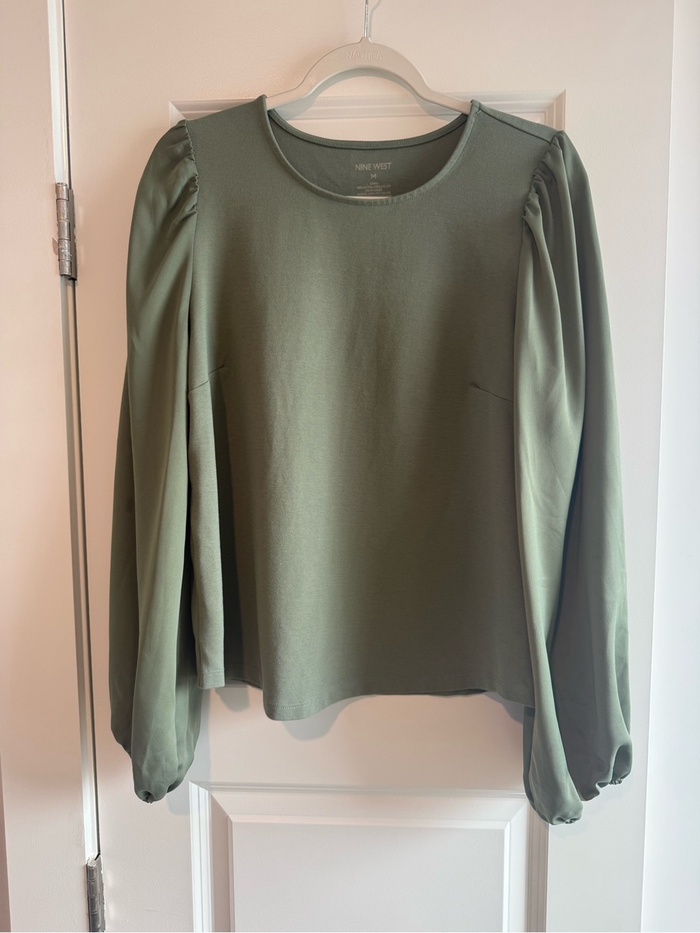 Nine West Olive Green Long-Sleeve Puff Sleeve Blouse